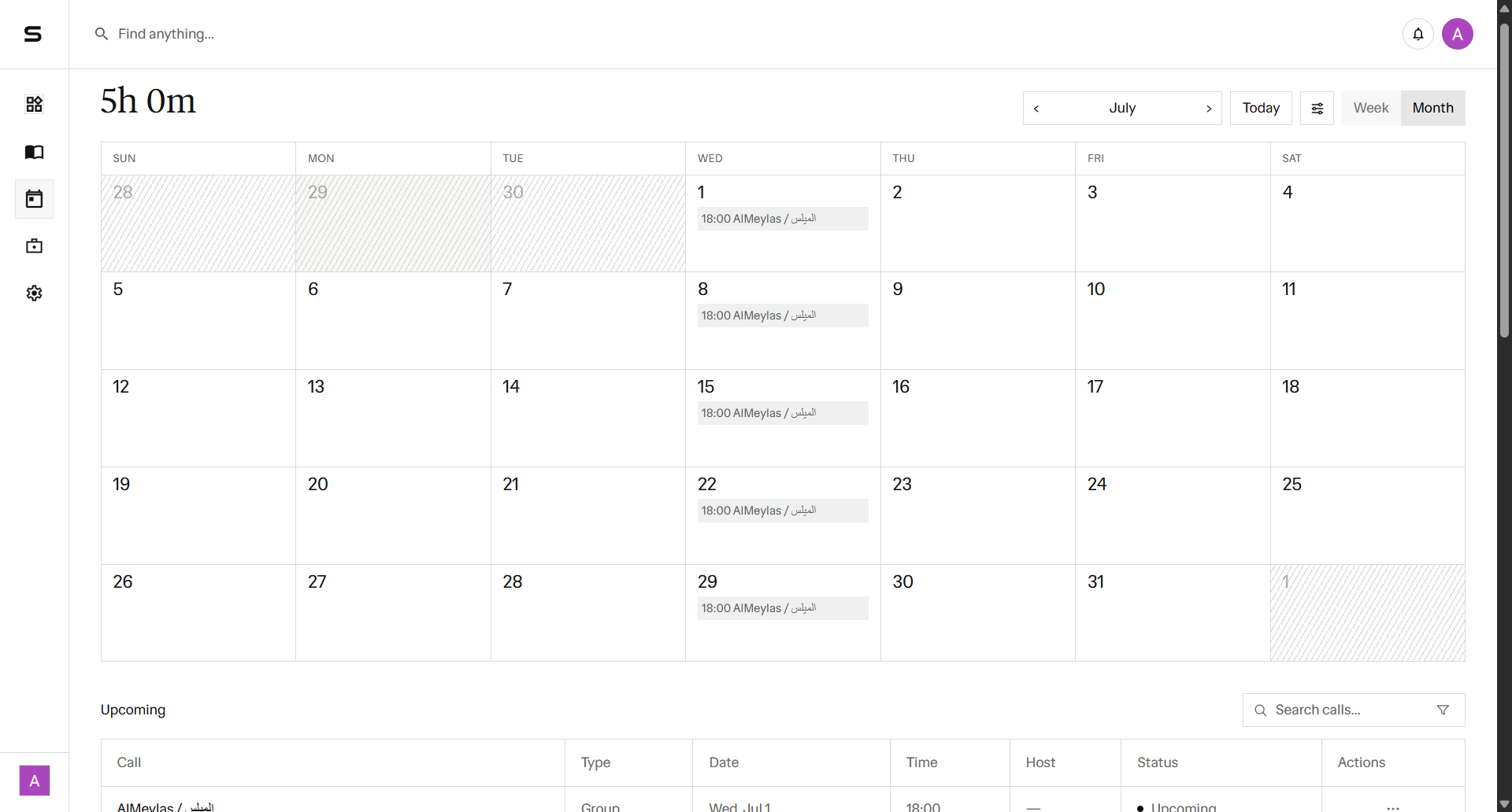 Your weekly calls and coaching calendar